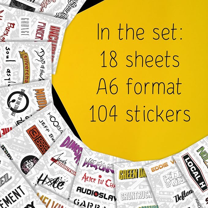 100Pcs Grunge Stickers, 90's Grunge Music, Rock Stickers, Rock Band Decals, Music Gifts for Men and Women