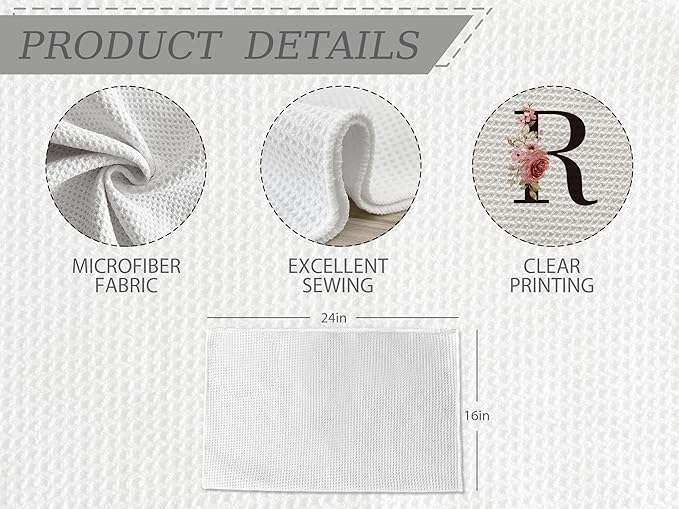 Kitchen Towel, Mode Monogram Letter R Kitchen Towel Dish Towel for Kitchen Dinning Bathroom, Waffle Kitchen Towel 16x24 Inches, DS105