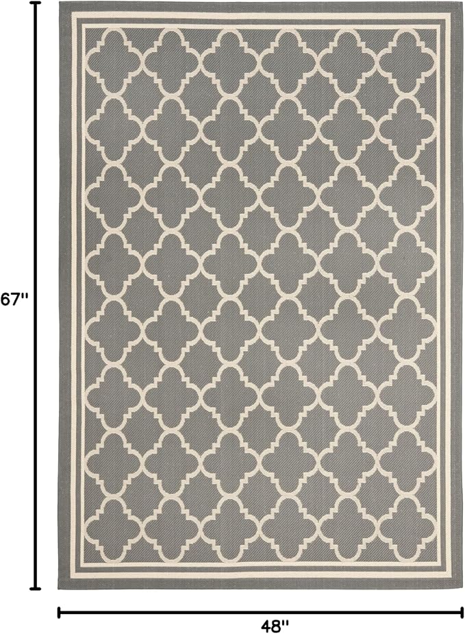 SAFAVIEH Washable Rug Outdoor Courtyard Collection - 4' x 5'7", Anthracite & Beige, Non-Shedding & Easy Cleaning, Ideal for Patio, Backyard, Mudroom (CY6918-246)