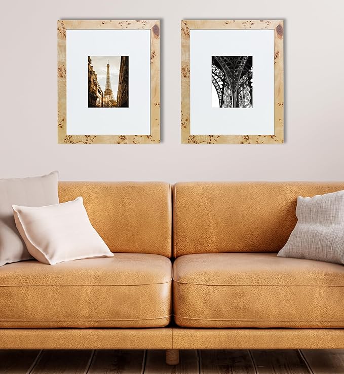 Concepts Set Of 4-16x20 Matted to 11x14 and 8x10 Burl Wood Picture Frames - Natural Wood Finish Picture Frames for Family Photos - Elegant Wallhung Decor in Bulk