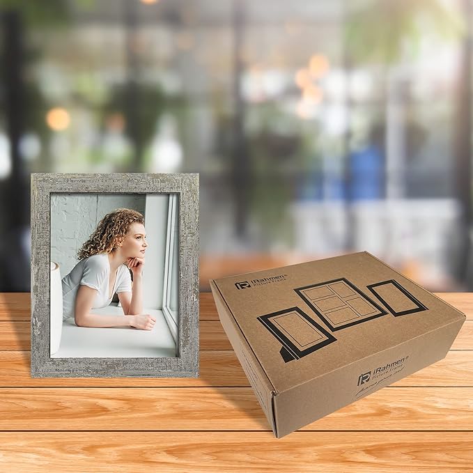iRahmen 8x10 Picture Frame Set of 4, High Definition Glass Distressed Moss Green Frame, 8 x 10 Wood Photo Frames for Tabletop Display and Wall Mounting