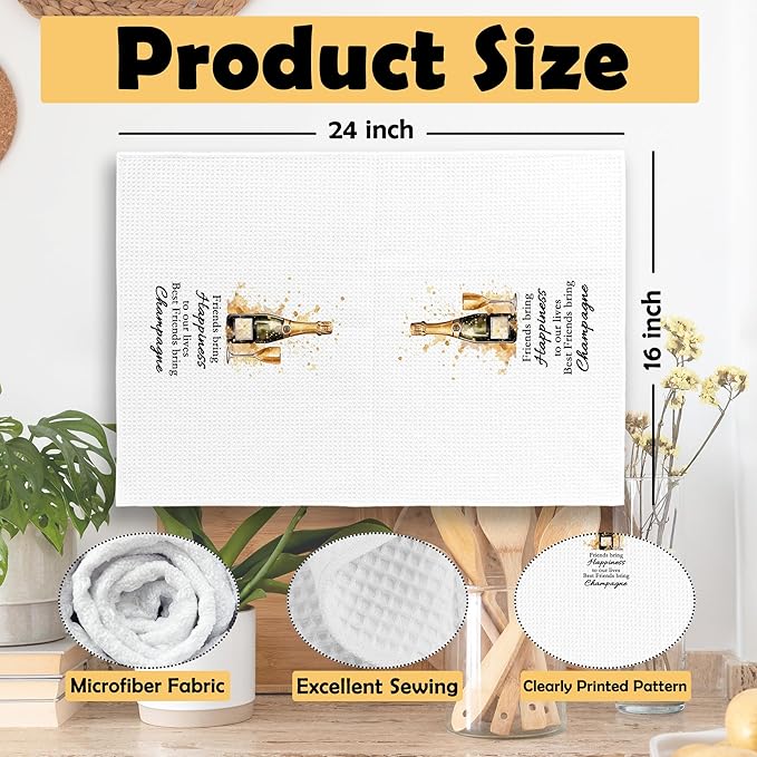 Funny Champagne Friend Kitchen Towels, Champagne Wine Lover Gifts for Women, Champagne Accessories Home Bar Bathroom Decor, Housewarming Decorative Tea Dish Towels 16x24 Inch