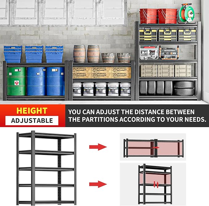 Heavy Duty Metal Storage Shelf, 5 Tier Industrial Shelving Unit - Garage Shelving, Utility Shelf, Metal Storage Rack Shelving, Durable Garage Shelf Organizer 18" D x48 W x78 H