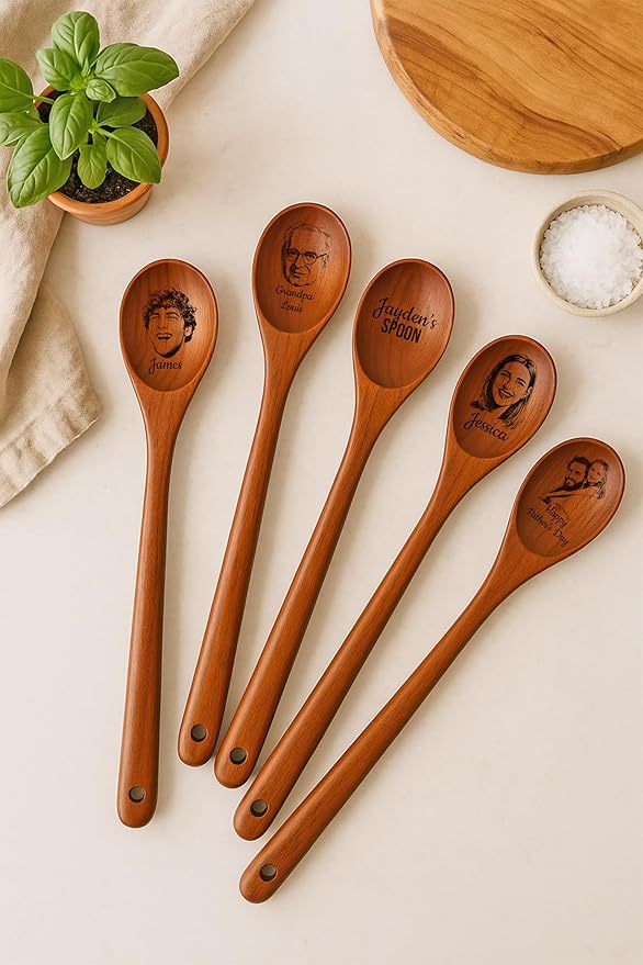 Custom Dad Gifts, Personalized Engraved Wooden Spoon, Gift Father's Day for Grandpa, Papa Photo Gift, Birthday Gifts For Dad, Him, Chef, Baking, Cooking, Housewarming, Kitchen Spoon