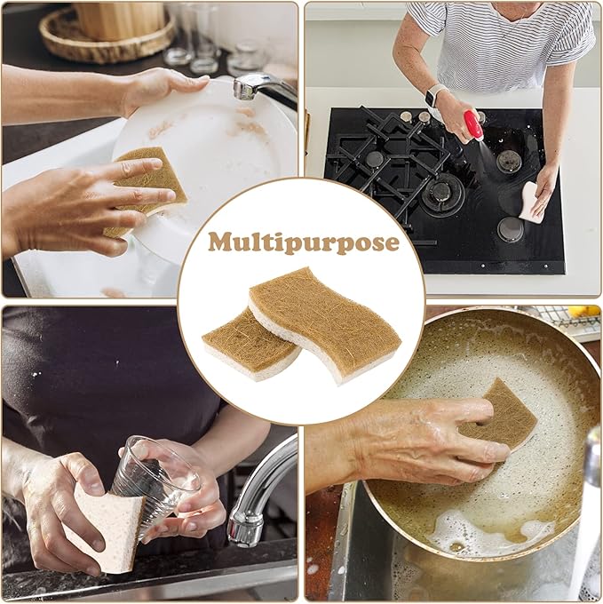 12 Pack Natural Sponges,Kitchen Sponge,Natural Dish Sponges for Washing Dishes,Biodegradable Compostable Cellulose and Coconut Scrubber Sponge for Kitchen,Non-Scratch,Odor Free