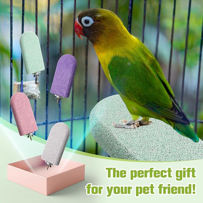 4 Pack Bird Beak Grinding Stone, Pumice Lava Ledge for Birds, Chinchillas, Hamsters, Parrots, Bird Perch Stand Climbing Ledge, Teeth & Beak Grinding Block(Long)