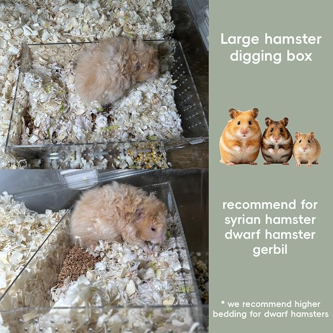 Visible Acrylic Hamster Digging Box, Large Hamster Sand Bath Container for Syrian Hamsters, Dwarf, Gerbils, Hamster Hideout & Enrichment Toy as Cage Accessories