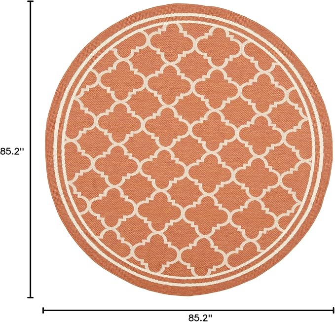 SAFAVIEH Washable Rug Outdoor Courtyard Collection - 7'10" Round, Terracotta & Bone, Non-Shedding & Easy Cleaning, Ideal for Patio, Backyard, Mudroom (CY6918-241)