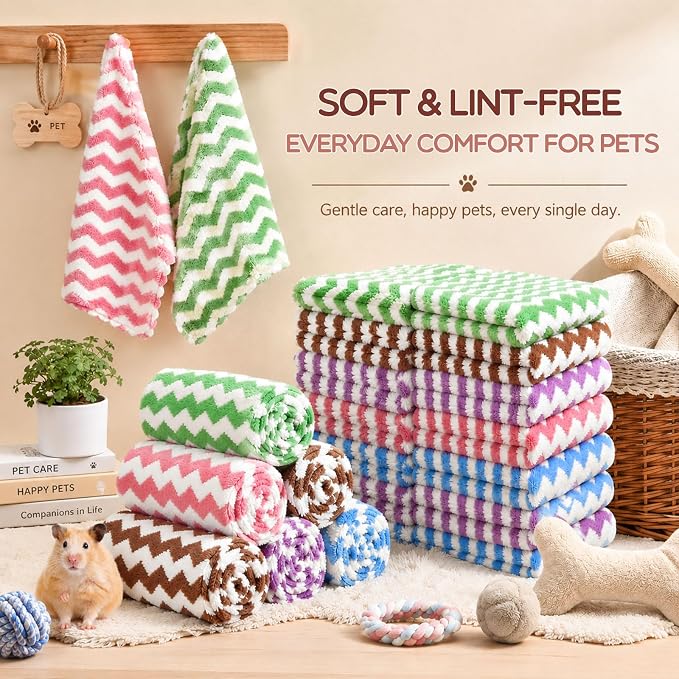 Moukeren 20 Pcs Guinea Pig Fleece Bedding Blankets Bulk Washable Small Animal Fleece Cage Liners Pet Sleeping Mat Cover for Hamster Chinchilla Rabbit Hedgehog (12 x 12 Inch,Wavy Style,Multicolor)
