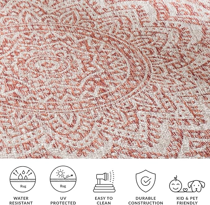 SAFAVIEH Washable Rug Outdoor Courtyard Collection - 2'7" x 5', Light Beige & Terracotta, Non-Shedding & Easy Cleaning, Ideal for Patio, Backyard, Mudroom (CY8734-36512)