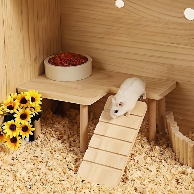 Wooden Hamster Platform for Hamster Cage Accessories Climbing Toys Dwarf Syrian Hamster Gerbil Rat Mice Degus or Other Small Pets (Rectangle)