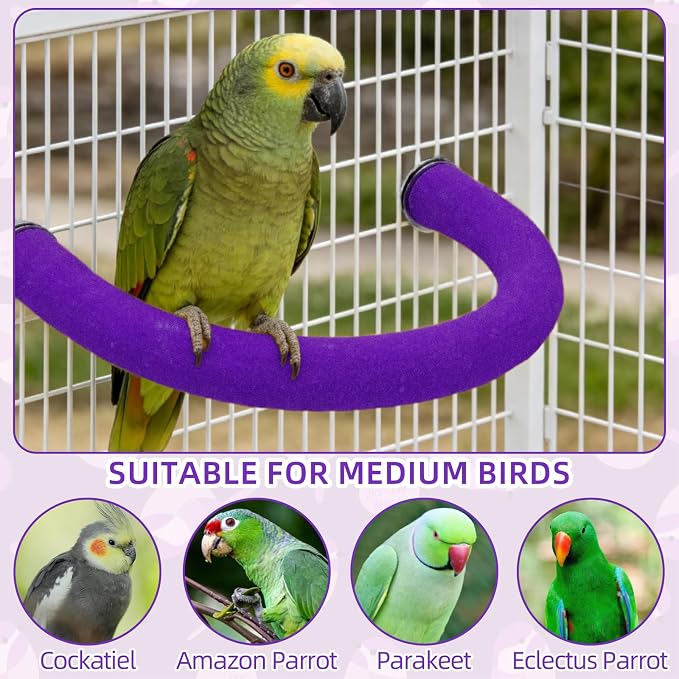 Rypet U-Shaped Large Parrot Perch, Quartz Bird Perch for Cage(Purple L) | Safe Chew & Rest Perch for Large Birds, Durable Non-Toxic Cage Accessory, for Parakeets Cockatiel Conures