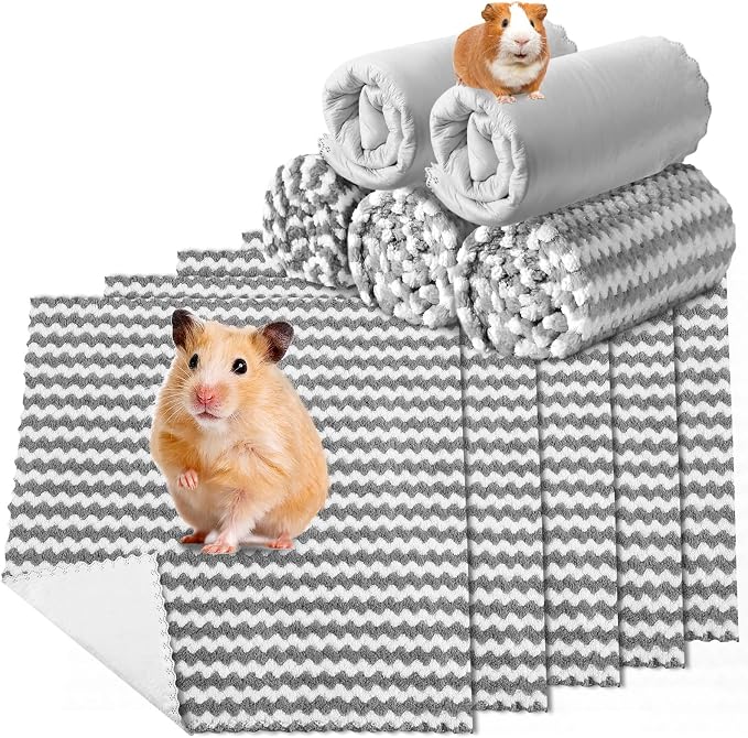 Hahafelt 5 Pcs Waterproof Guinea Pig Fleece Bedding Blankets Absorbent Guinea Pig Cage Liner Washable Small Animal Pee Pad Reusable Pet Blanket Wash Cloth Bedding Mat Pad(Gray,12 x 12 Inch)