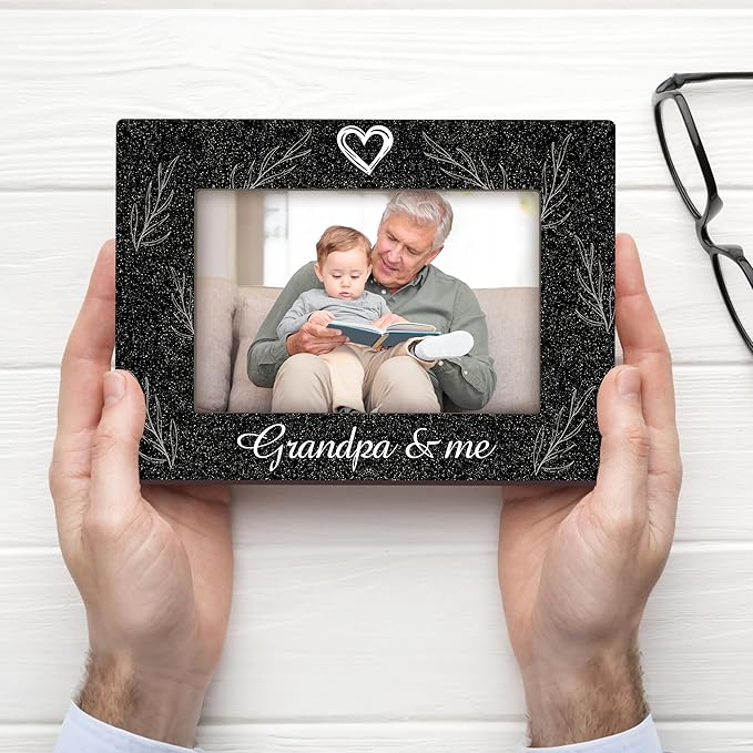 Grandpa & Me Keepsake,Black Wood Sentiments, I Love Grandpa Picture Frame, Thoughtful Photo Gift for Papa, Family, Perfect for Desk or Tabletop