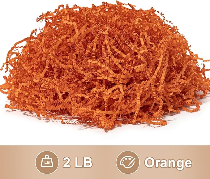 Wowxyz 2 LB Crinkle Cut Paper Shred Orange Crinkle Shredded Paper - Gift Box Baskets Bag Filler - Confetti Stuffing for Birthday, Holiday Gift Packaging Wrapping