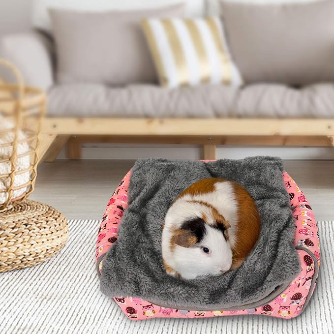 Guinea Pig Bed Hideout, Washable Hamster Cave for Small Animals | Removable Cushion for Cleaning, Warm Fleece Nest, Washable Bed, 10.23 x 10.23 x 11 in, Dwarf Rabbits Hedgehogs