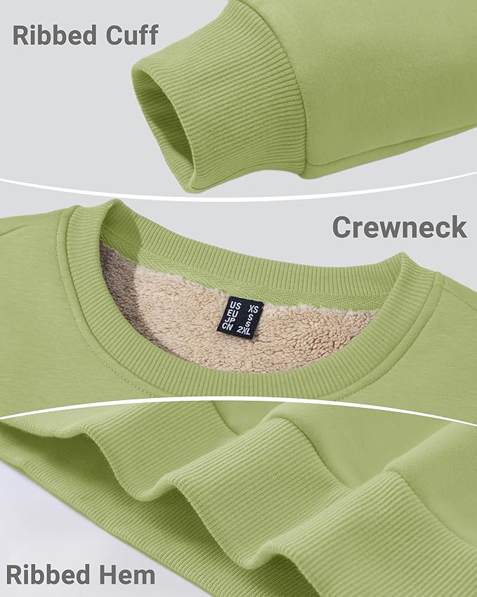 Boladeci Men's Full Sherpa Lined Crewneck Sweatshirts Heavy-weight Fleece Pullover Thick Thermal Long Sleeve Cotton