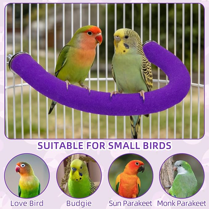 RYPET U-Shaped Parrot Perch, Quartz Bird Perch for Cage(Purple S) | Safe Chew & Rest Perch, Durable Non-Toxic Cage Accessory, for Parakeets Cockatiels Conures Macaws