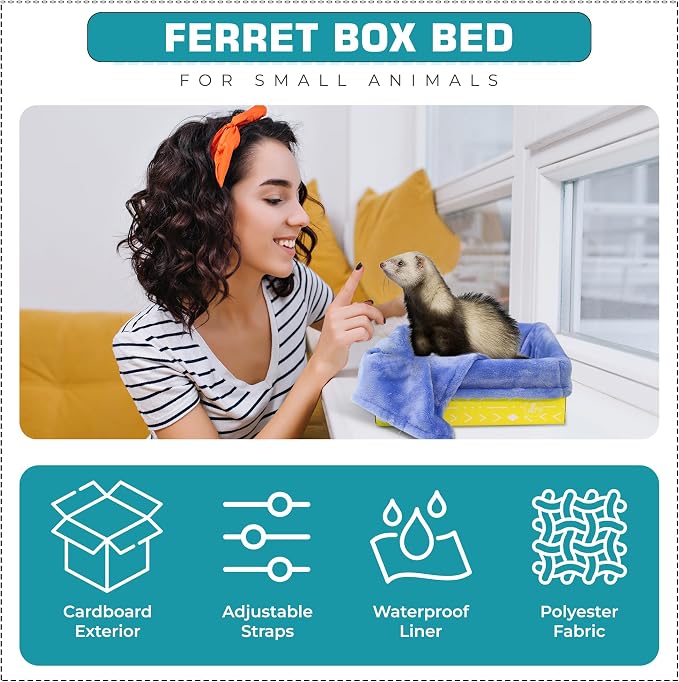 Ferret Hammock For Cage Box, use as Hanging Bed or Secure to Cage. Ferret Cage Accessories w/ Adjustable Straps, Perfect Small Pet Bed, Hanging cat hammock Bed, Guinea Pig Bed or Rabbit Bed.