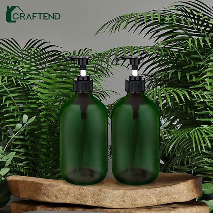 2 Pack Pump Bottles Dispenser 16.9 OZ 500ml Bathroom Countertop Pump Dispensers Refillable Plastic Containers for Lotion Shampoo Body Wash Hand Dish Soap Kitchen Accessories with Waterproof Labels