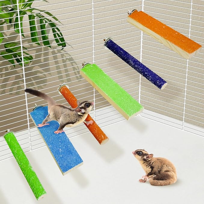 BNOSDM Sugar Glider Toys Wood 6 Pcs Hamster Climbing Cage Steps with Colorful Sand Sharpening Claws Platform Small Animal Scratching Snadpaper for Cages Suitable for Squirrels Chinchillas Rats