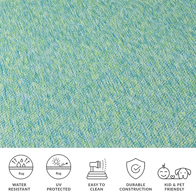 SAFAVIEH Washable Rug Outdoor Courtyard Collection - 6'7" x 9'6", Green & Blue, Non-Shedding & Easy Cleaning, Ideal for Patio, Backyard, Mudroom (CY8521-55722)