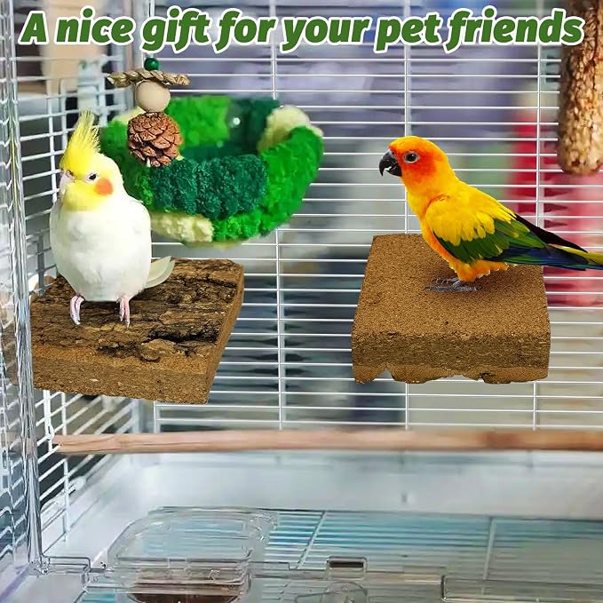 kathson 4Pcs Natural Cork Bird Perch Stand Platform Small Birds Thicken Wooden Square Stand Perch Parakeet Chewing Toy Cage Accessories for Lovebirds Cockatiels Conures(Single Screw, 1.2 in Thick)