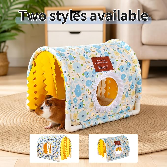 Guinea Pig Hideout No Bottom Guinea Pig Bed Easy to Clean Rabbit Hideout Bunny Beds - Small Animal Indoor Habitat for Chinchilla Ferret Hedgehog Flower-Branch Mouse (Blue Cherry)