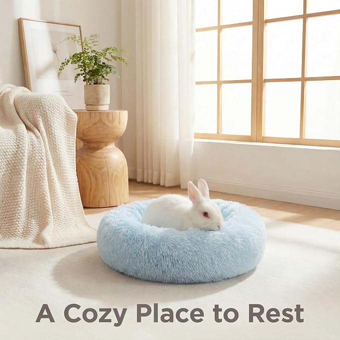 Guinea Pig Bed for Small Animal for Dwarf Rabbits/Hamster/Hedgehog/Ferrets | 11.8 Inch Small Animal Beds Washable,Hideout Soft & Comfortable Donut Bed,Blue and White