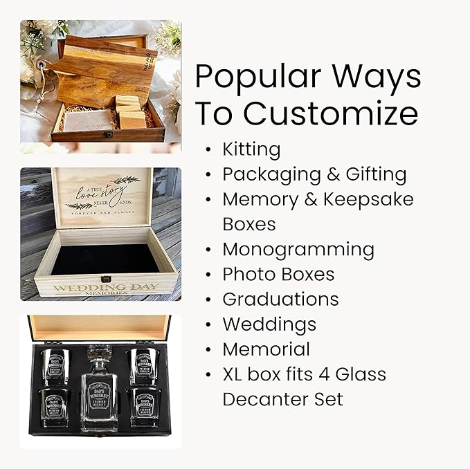 makerflo XL Grey Pine Wood Memory Box with Black Felt Inside, Hinged with Clasp, Keepsake Wooden Box Ideal for Craft and Personalization (Laser Engraving, Epoxy, UV DTF, and Vinyl) – Pack of 12