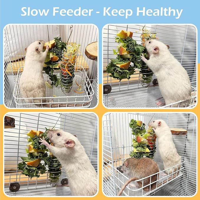 2Pcs Rat Enrichment Toys, 304 Stainless Steel Holder for Fruit Veggie | Fancy Mice Cage Puzzle Toy, Hanging Rodent Slow Feeder to Keep Pets Healthy, Bird Foraging Toy for Parakeet, Dishwasher Safe