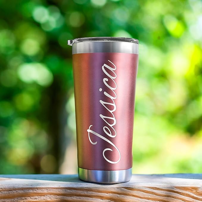 Personalized Tumbler with Engraved Name - 12 Designs, 30 Oz Coffee Tumbler with Slider Lid, Soft Pink, Double Wall Insulated - Gifts for Mom, Custom Gift for Women, Personalized Gift for Her