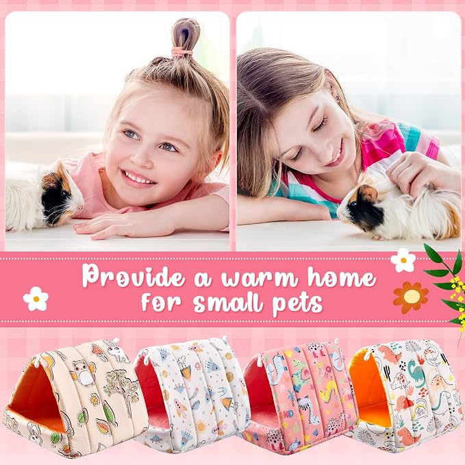 Cinnvoice Guinea Pig Hideout Bed Washable House Cage, Cartoon, 7.9 in | Soft Tunnel for Hamster Rabbit Bunny Chinchillas Hedgehog Mice Rat, Cozy Hideaway Habitat Accessories, Removable Cushion Pad