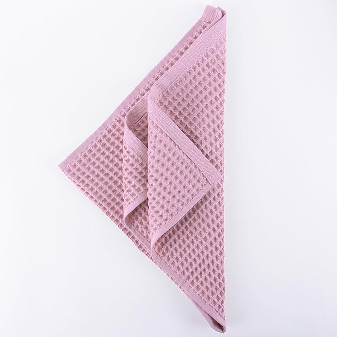 PÜSKÜL - Set of 3 Organic Waffle Hand Towel Pink - Premium Quality, 100% Turkish Cotton, Soft, Quick-Dry, Absorbent, Lint-Free Face Kitchen Hand Towels (Pink Powder, Hand Towels - Pack of 3)