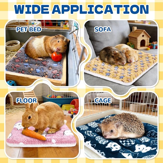 Eilyliafe 4 Pack Rabbit Bunny Bed Soft Guinea Pig Bed Mat Washable Guinea Pig Bunny Pad Reversible Small Animal Bed Cage Liner for Hamster Rat Hedgehog Chinchilla Ferret (13×10 Inch)