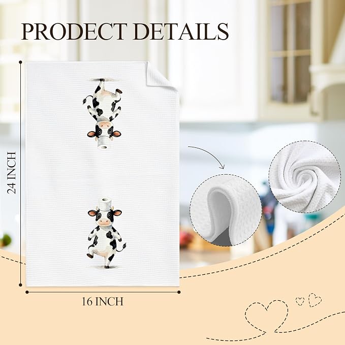 Funny Cow Bathroom Hand Towels, Cow Lover Gifts, Cute Bathing Calf Farm Animal Decorative Hand Towels for Bathroom Washroom Restroom, 16x24 Inch Set of 2