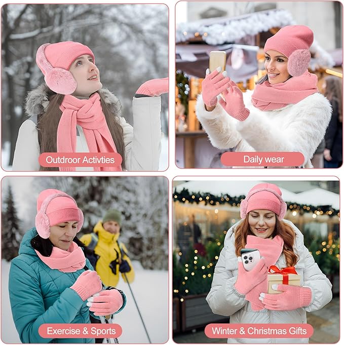 Geyoga 6 Pcs Women Winter Beanie Hat Scarf Gloves Ear Muffs Fuzzy Socks Set, Touchscreen Gloves for Thermal Gift Cold Weather