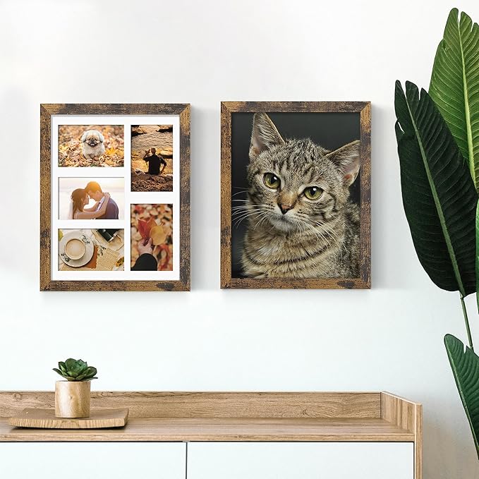 11x14 Collage Picture Frame, 4x6 Collage Picture Frame, Displays Five 4x6 inch Photos, or 11x14 (Without Mat) Wall Decor Wall Hanging or Tabletop, Brown.
