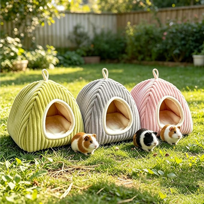 Guinea Pig Hideout Bed, Dwarf Rabbit Enclosed Cave,Pink | Small Animals Sleeping House with Removable Cushion, Foldable Washable Nest for Bunny, Hedgehog, Ferret, Chinchilla, Indoor
