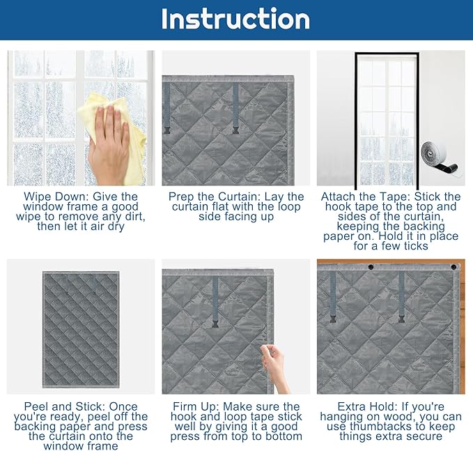Window Insulation kit, 3-Layer Cotton Thermal Insulated Window Cover 37 Inch x 80 Inch Oxford Winter Window Covering Velcro Insulation Curtain for Cold Weather to Keep Warm (40inches X 63inches)