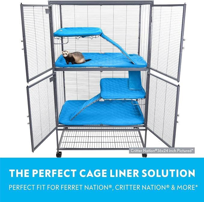 Paw Inspired Fitted Fleece Liner Set for Critter Nation 2-Story Cage, Blue | Double Unit Combo Pack for Ferret Nation/Critter Nation Cage, For Ferrets, Rats, Chinchillas, Hedgehogs, Small Animals, Pets