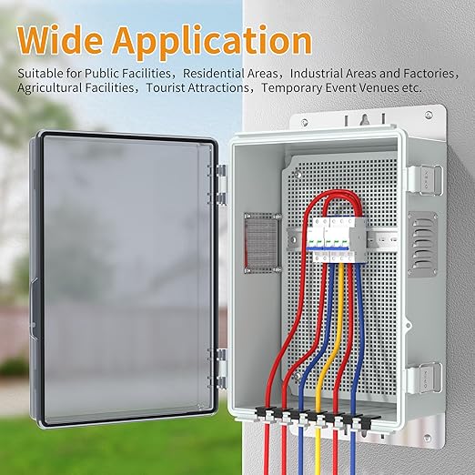 Joinfworld Outdoor Electrical Box, Waterproof Electrical Box WiFi Enclosure 11.8x6.7x5.6 Vented Electric Box Plastic Clear with Mounting Panel Cable Grommet Stainless Steel Dust Screen