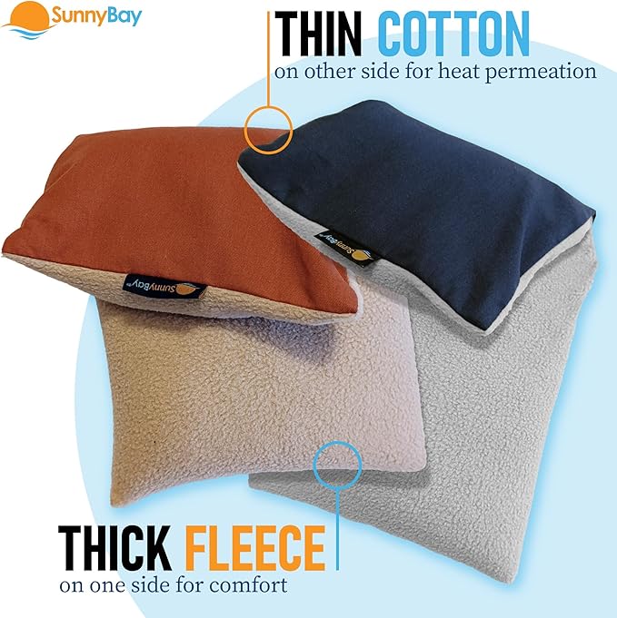 SunnyBay Small Microwave Heating Pad, Microwavable Versatile Cold/Heated Neck and Shoulder Wrap for Back Pain and More, Moist Heat Cotton-Fleece Pad, 6x11 Inches, Navy Blue and Persimmon, Pack of 2