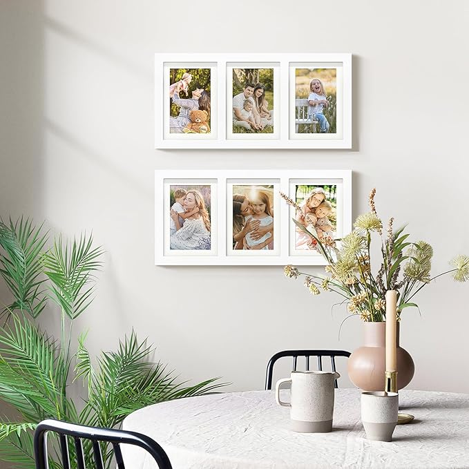 5x7 Picture Frame Collage Holds 3 Photos Made of High Definition Glass, Mat for Display 4x6 Picture Frame Collage Photo for Wall Decor White