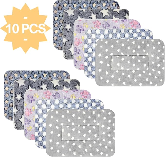 10PCS Rabbit Bed, Soft Bunny Bedding, Fleece Guinea Pig Blanket | Warm Plush Sleeping Mat, Cage Liner for Hamster Ferret Squirrel Hedgehog Rat