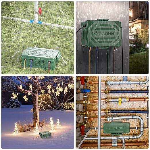 TICONN Outdoor Electrical Box, IP54 Splash-Proof Outdoor Extension Cord Cover, Protects Power Strip, Plug, Socket, Timer, Holiday Lights (Green, Large)