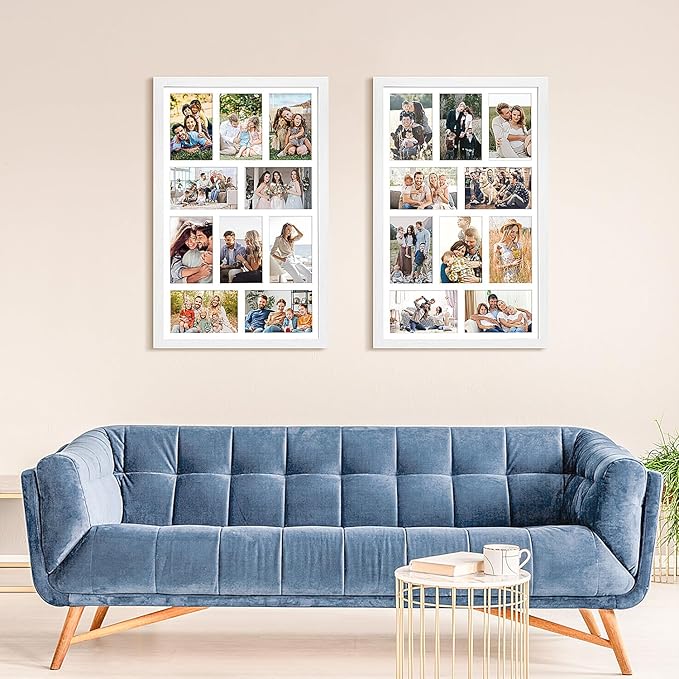 13x21 Collage frame with 10 Openings 4X6 Pictures, Multiple Picture Frame with Mat, Wall or Tabletop Decor, White Wood Grain,2 Pack