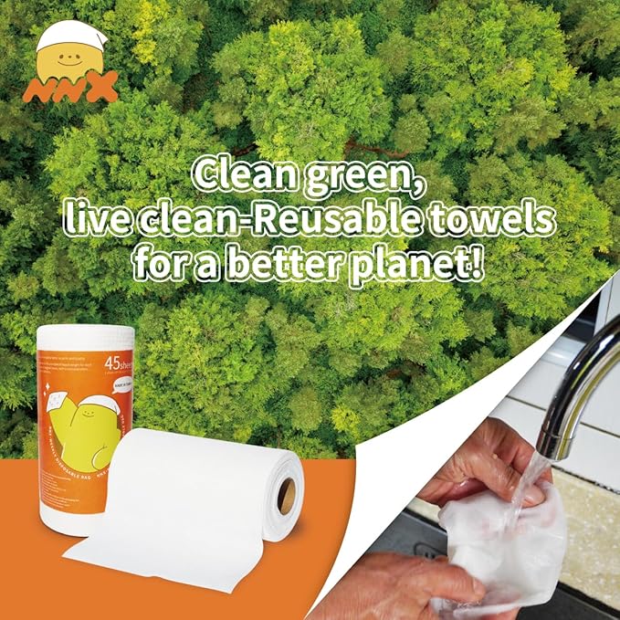 NNX Reusable Paper Towels 90 Count – OEKO-TEX Standard 100 Certified, Plant-Based Fiber, Washable Quick Dry Heavy Duty Kitchen Rags & Dish Cloths for Multi-Purpose Cleaning