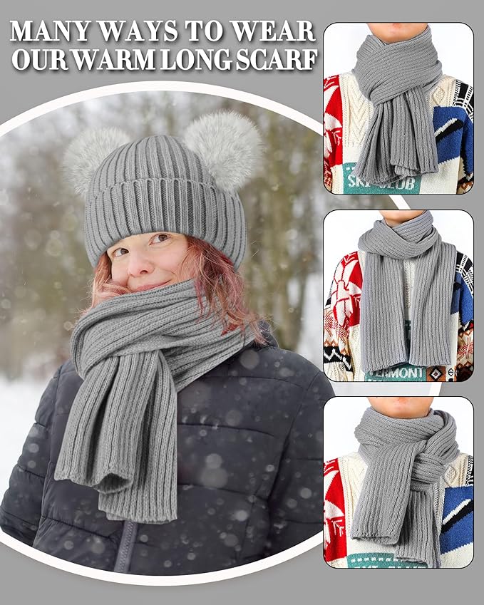 Geyoga 6 Pcs Winter Warm Fleece Knit Hat Long Scarf Touchscreen Gloves Ear Muffs Socks Sets, Winter Warm Gifts for Women