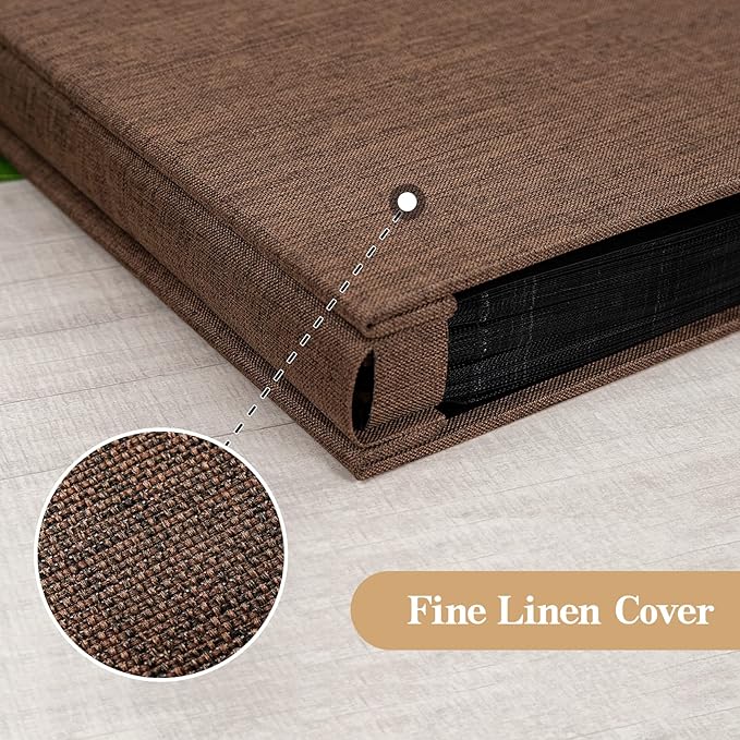 potricher Small Photo Album 4x6 100 Photos Linen Cover Picture Photo Book for Family Wedding Anniversary Baby Vacation (Brown,100 Pockets)